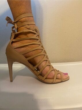 ANTONIO MELANI Tan Strappy Lace-Up High Heel Sandals